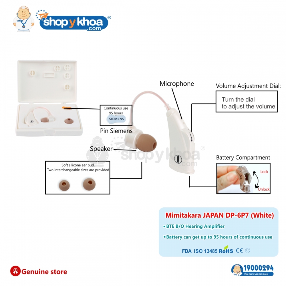 bte b o hearing amplifier dp 6b7  white